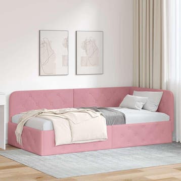 vidaXL Hoekbedframe Roze 90 x 190 cm Fluweel, Verzenden, Nieuw, Eenpersoons, Stof
