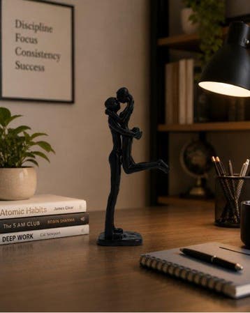 sculptuur, Abstract Kissing Couple Sculpture – Cast Iron
