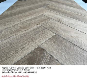 KOOPZONDAG Visgraat Pvc Click Natuur Eik 3 X Kleur €24,95m2, 75 m² of meer, Grijs, Nieuw, Visgraat Pvc click