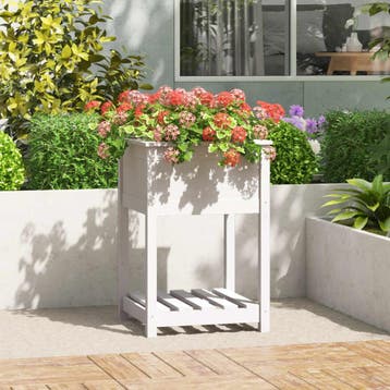 vidaXL Plantenbak met schap 54x54x81 cm massief grenenhout, Verzenden, Minder dan 60 cm, Nieuw, 60 cm of meer