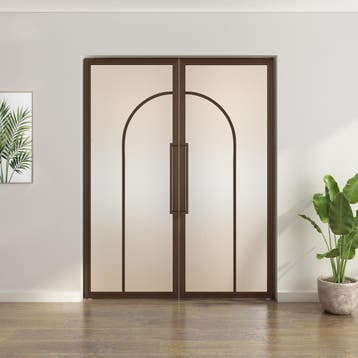 Dubbele stalen taatsdeur - Brons - 2 Vlaks rond - Mat glas*, Minder dan 80 cm, Overige typen, Nieuw, Metaal