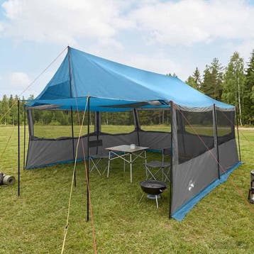vidaXL Gezinstent met dak Blauw 450 x 400 x 265 cm Polyester, Caravans en Kamperen, Tenten, Verzenden, Nieuw, Tot en met 2
