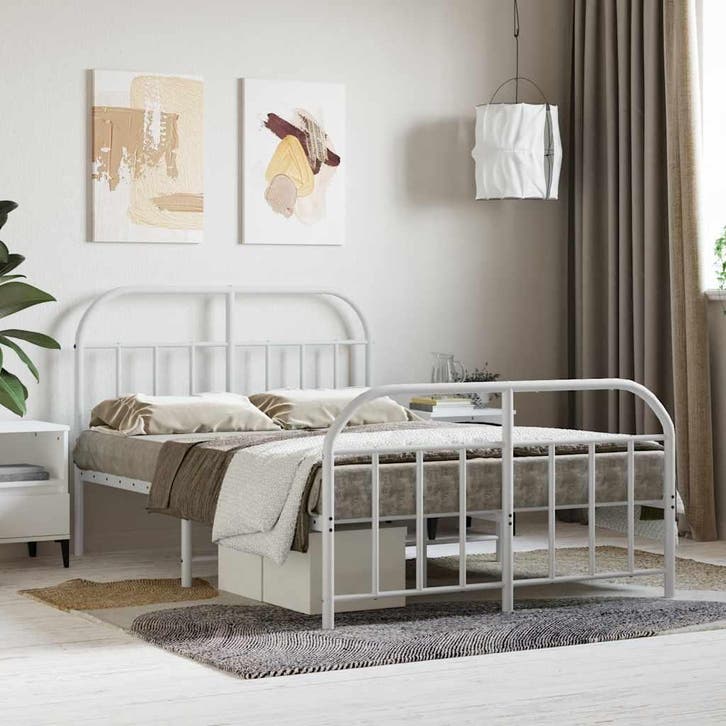 vidaXL Bedframe met hoofd- en voeteneinde metaal wit 120x200, Huis en Inrichting, Slaapkamer | Bedden, 120 cm, 200 cm, Wit, Twijfelaar