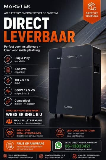 Marstek Venus E gen 3.0 -Plug Play - Thuisbatterij, Ophalen of Verzenden, Nieuw, Compleet systeem, 200 wattpiek of meer