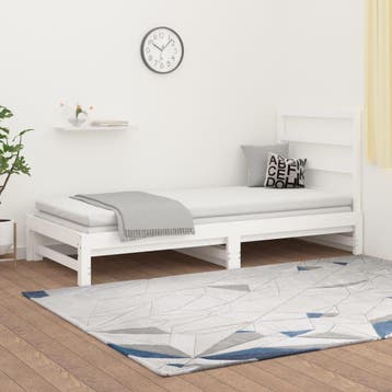 vidaXL Slaapbank uitschuifbaar massief grenenhout wit, 90 cm, Eenpersoons, Verzenden, Wit