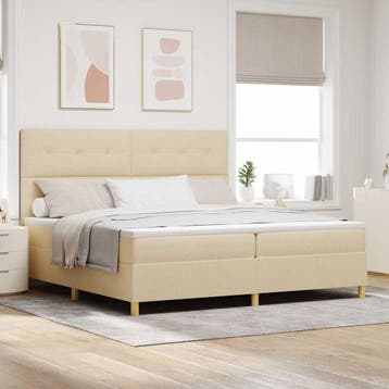 vidaXL Boxspringbed met hoofdeinde Crème 200 x 200 cm Stof, Verzenden, Nieuw, Crème, Stof