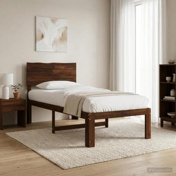 vidaXL Eenpersoonsbed met hoofdbord ROSTOCK Donkerbruin 90 x, Eenpersoons, Bruin, Verzenden, Nieuw
