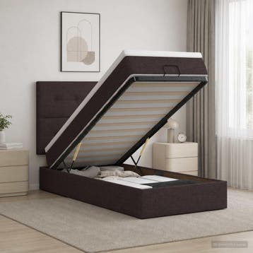 vidaXL Ottoman bed met matras Donkerbruin 100 x 200 cm Stof, Verzenden, Nieuw, Eenpersoons, Bruin