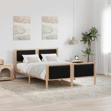 vidaXL Bedframe Bruin en zwart 135 x 190 cm Massief, Bruin, Verzenden, Nieuw, Twijfelaar