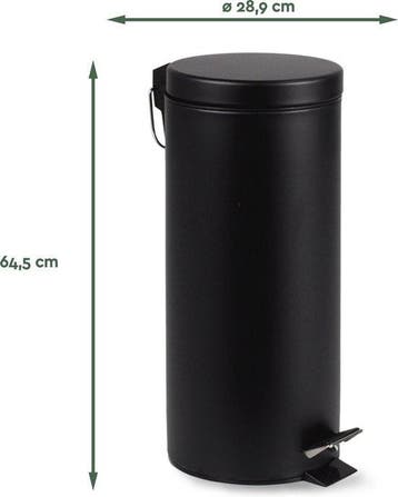 2dekans | BRASQ Pedaalemmer 30 Liter - Zwart - PB130 -, Huis en Inrichting, Woonaccessoires | Prullenbakken, Ophalen of Verzenden