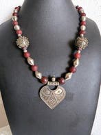 Zilver, Glazen kralen - Ketting met hanger - India