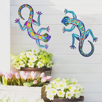 Kleurrijke Metalen Muurdecoratie Gecko - Levendige Hagedis S