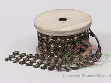 Brocantband bloemen Goudkleur 3 cm rol 2 meter, Ophalen of Verzenden, Nieuw
