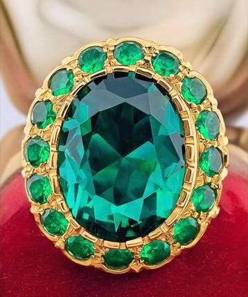 Zonder minimumprijs - Ring - 9 kt. Geel goud, Zilver Smaragd, Sieraden, Tassen en Uiterlijk, Nieuw
