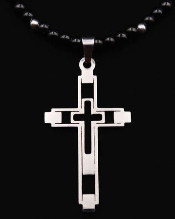 Ketting met Kruis der Kathedralen – Obsidiaan – Geloof en