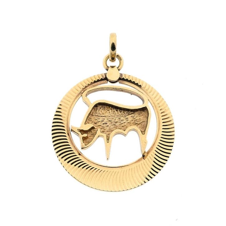 Gouden sterrenbeeld hanger; Stier (Hanger of bedel), Sieraden, Tassen en Uiterlijk, Bedels, Gebruikt, Overige merken, Goud, Ophalen of Verzenden