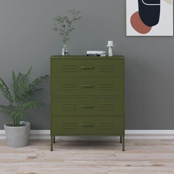vidaXL Ladekast 80x35x101,5 cm staal olijfgroen, Kinderen en Baby's, Kinderkamer | Commodes en Kasten, Verzenden, Nieuw