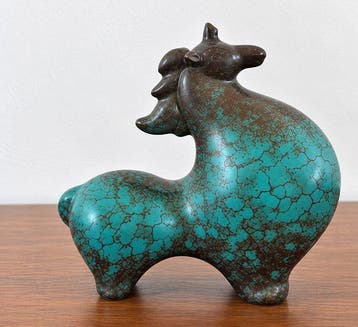 sculptuur, Elegant Turquoise Crackle Finish Horse Figurine -