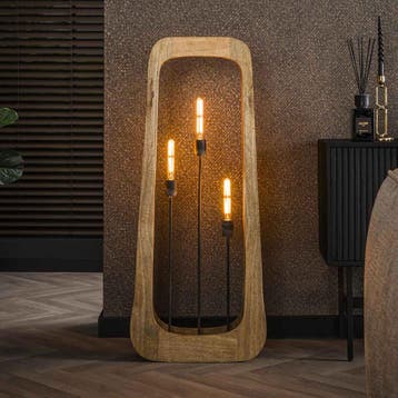 *WOONWINKEL* Vloerlamp Mangohout 3 Lichts, Verzenden, Nieuw