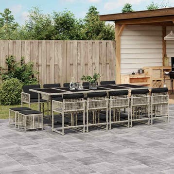 vidaXL 15-delige Tuinset met kussens poly rattan lichtgrijs, Verzenden, Nieuw, 4 zitplaatsen, Tuinset