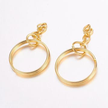 2 x Metalen Sleutelhanger Ring 25 x 2 mm Goud met ketting, Ophalen of Verzenden, Nieuw, Bedel