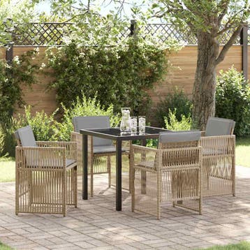 vidaXL Tuin eettafelset 5 pcs Beige Gepoedercoat staal, Verzenden, Nieuw, Rotan, 5 zitplaatsen
