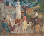 Giovanni Leonardi (1876-1957) - Scena di Villaggio con, Antiek en Kunst, Kunst | Schilderijen | Klassiek