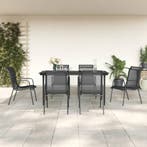 vidaXL 7-delige Tuinset textileen en staal zwart, Verzenden, 6 zitplaatsen, Nieuw, Rvs