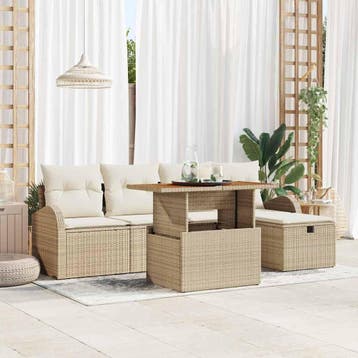 vidaXL Tuin Sofa Set 6 st Beige poly rattan, Tuin en Terras, Tuinsets en Loungesets, Verzenden, Nieuw, Rotan, 6 zitplaatsen