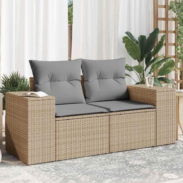 vidaXL Tuinbank 2-zits met kussens poly rattan beige, Verzenden, Nieuw