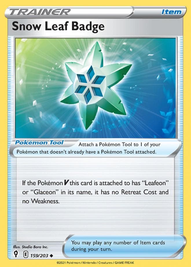 snow leaf badge 159/203 evolving skies, Hobby en Vrije tijd, Verzamelkaartspellen | Pokémon, Losse kaart, Nieuw, Foil, Ophalen of Verzenden
