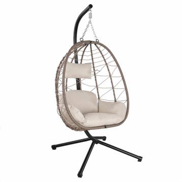 Polyrotan Hangstoel Aria - Beige - Incl. onderstel, Verzenden, Nieuw