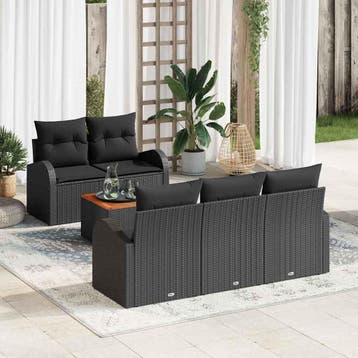 vidaXL Tuinbankenset 6 st Zwart poly rattan, Verzenden, Nieuw, Rotan, 6 zitplaatsen