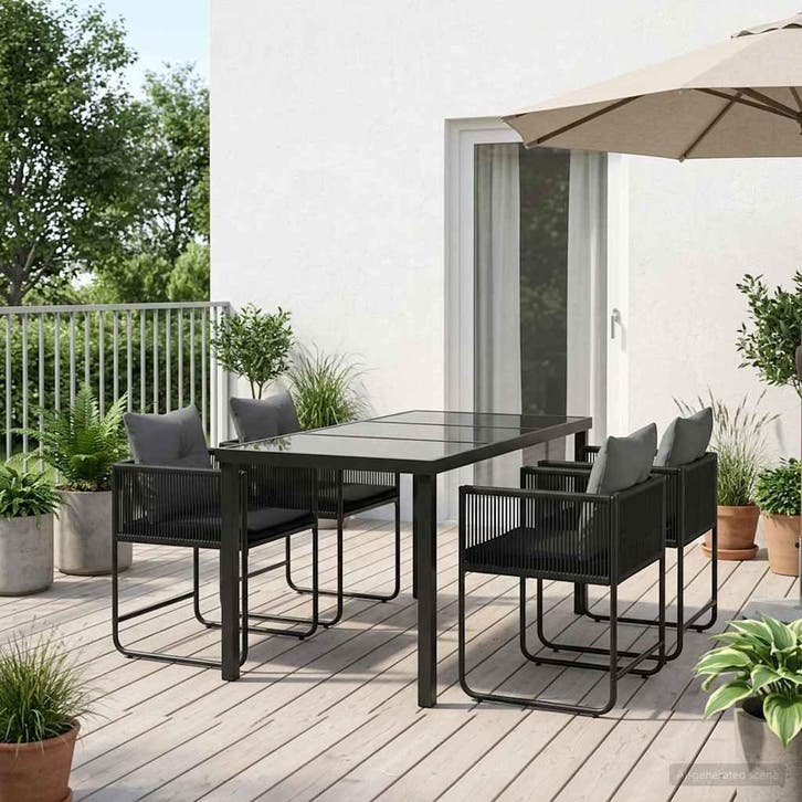 vidaXL Tuin eettafelset 5 pcs Zwart en Anthraciet 140 x 80 x, Tuin en Terras, Tuinsets en Loungesets, Nieuw, 5 zitplaatsen, Rotan