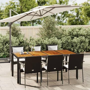 vidaXL 7-delige Tuinset met kussens poly rattan zwart, Verzenden, Nieuw, 6 zitplaatsen, Tuinset