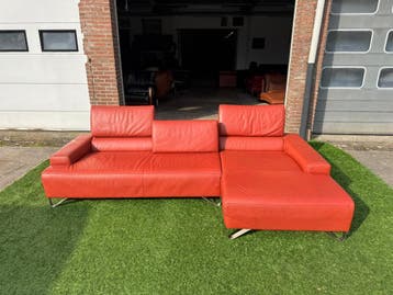 Lounge NATUZZI  bankstel  design oranje leer bank, Huis en Inrichting, Design, Rechte bank, Vierpersoons of meer, Leer