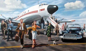 Coming down the stairs from the Lockheed Constellation TWA