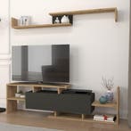 Tv-meubelset Liksefte met wandrek saffier eiken en zwart 154, Huis en Inrichting, Kasten | Dressoirs, Verzenden, Nieuw