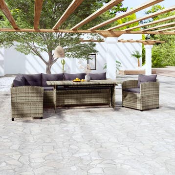 vidaXL 3-delige Loungeset met kussens poly rattan grijs, Verzenden, Nieuw, 6 zitplaatsen, Loungeset