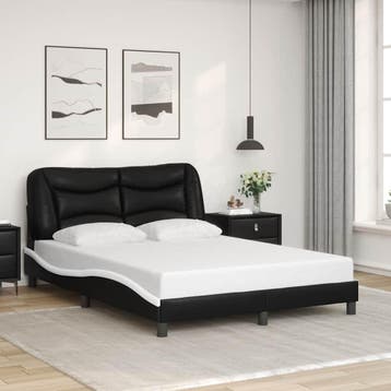 vidaXL Bedframe zonder matras Hvar kunstleer zwart en wit, Huis en Inrichting, Slaapkamer | Bedden, Overige materialen, Verzenden