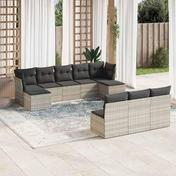 vidaXL 10-delige Loungeset met kussens poly rattan, Verzenden, Nieuw, Loungeset
