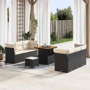 vidaXL Tuin Sofa Set met kussen 9 pcs Zwart en Crème poly, Verzenden, Nieuw, Rotan