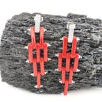 Bloedkoraal - Zilver - Oorbellen - handgemaakt, Antiek en Kunst