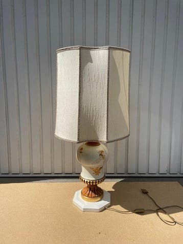 Tafellamp - Hout - Vintage lamp hand painted, Antiek en Kunst