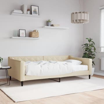 vidaXL Slaapbank met matras 100x200 cm stof crèmekleurig, 100 cm, Eenpersoons, Verzenden, Nieuw
