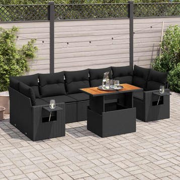 vidaXL 8-delige Loungeset met kussens poly rattan zwart, Verzenden, Nieuw, Loungeset