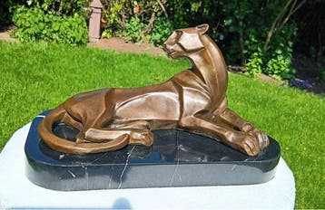 sculptuur, art deco Cougar Bronzen Sculptuur - 16 cm - brons