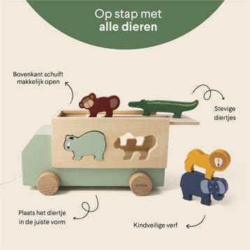 Trixie Houten Speelgoed - Dieren truck - Speelgoedauto -, Ophalen of Verzenden, Nieuw
