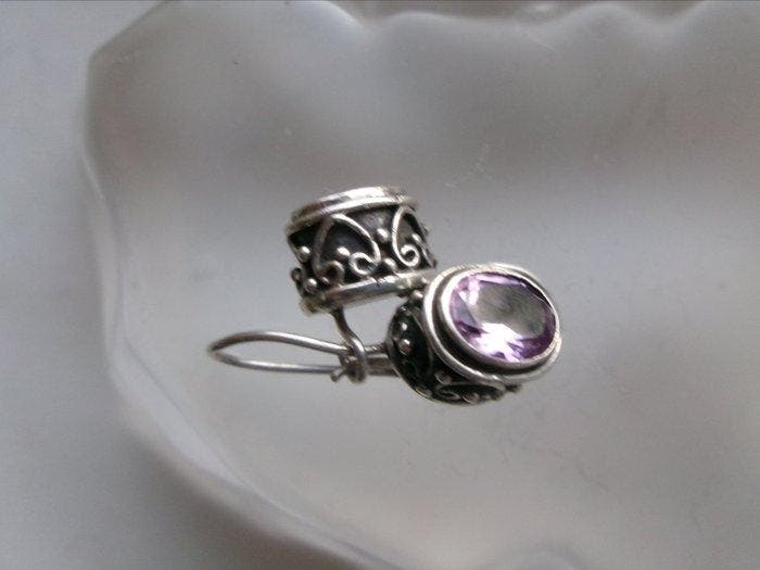 Zilver, amethist - Oorbellen - Art Deco-stijl, Antiek en Kunst, Kunst | Designobjecten