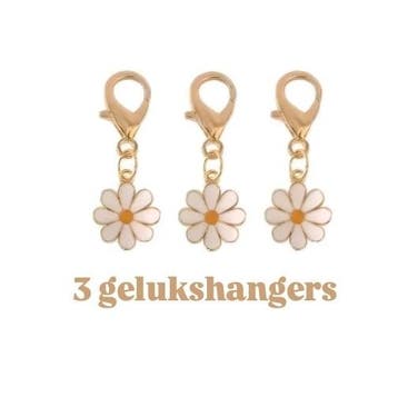 3 gelukshangers - bloem - madelief - XL haak- margriet -..., Sieraden, Tassen en Uiterlijk, Bedels, Ophalen of Verzenden, Nieuw
